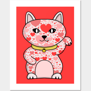 Lucky Cat Full of Hearts Posters and Art